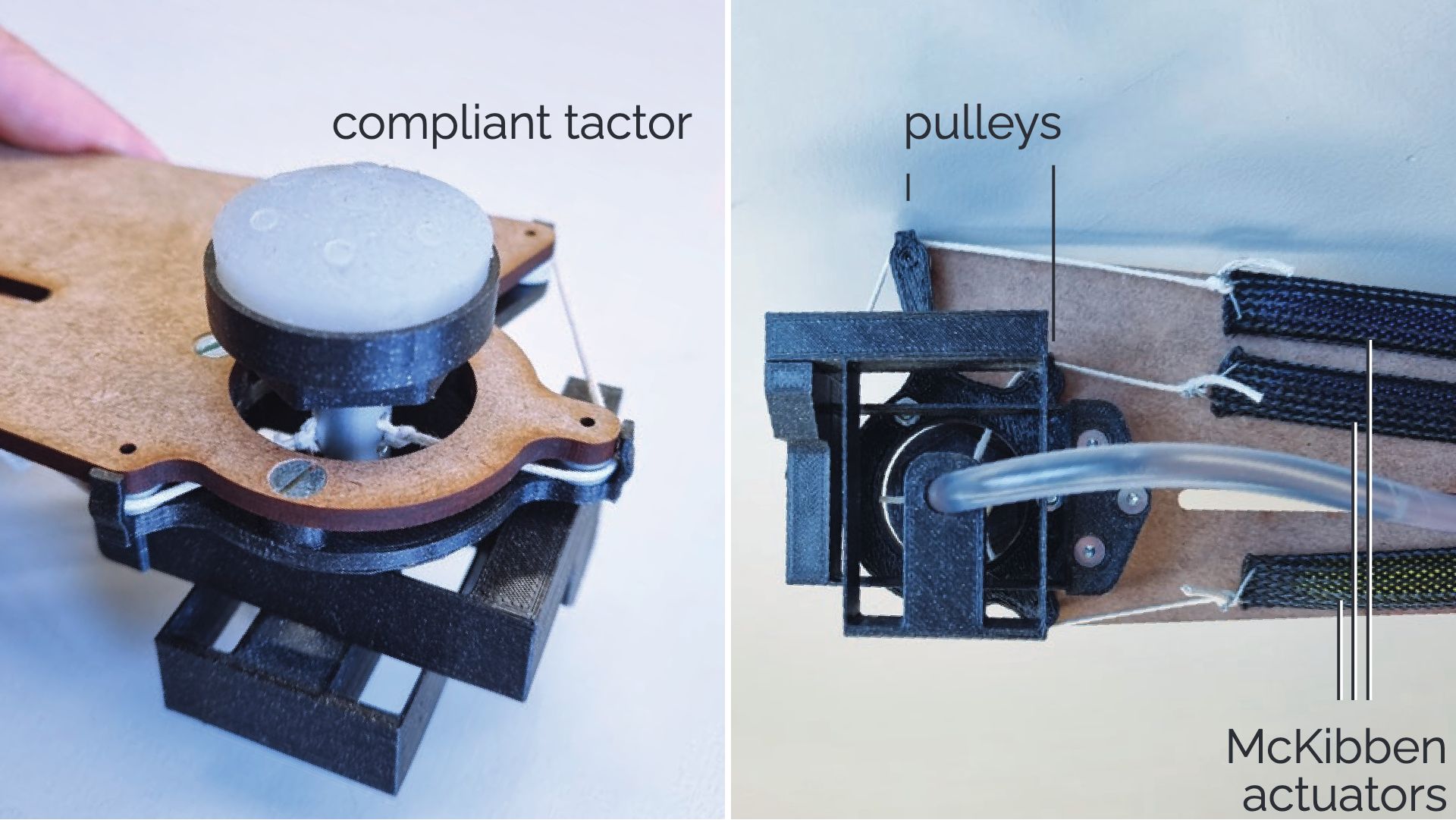 The compliant tactor and the pulleys for providing guidance and force transfer